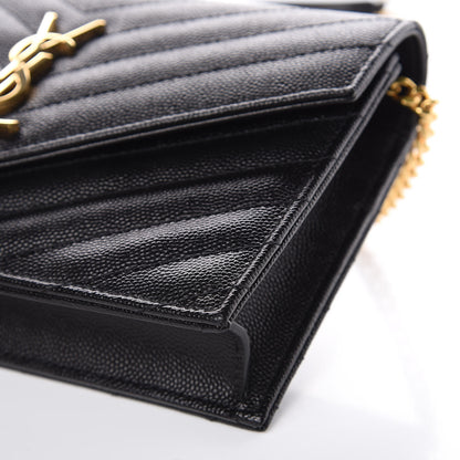 Saint Laurent Grain De Poudre Matelasse Chevron Monogram Envelope Chain Wallet Black 9 of 9
