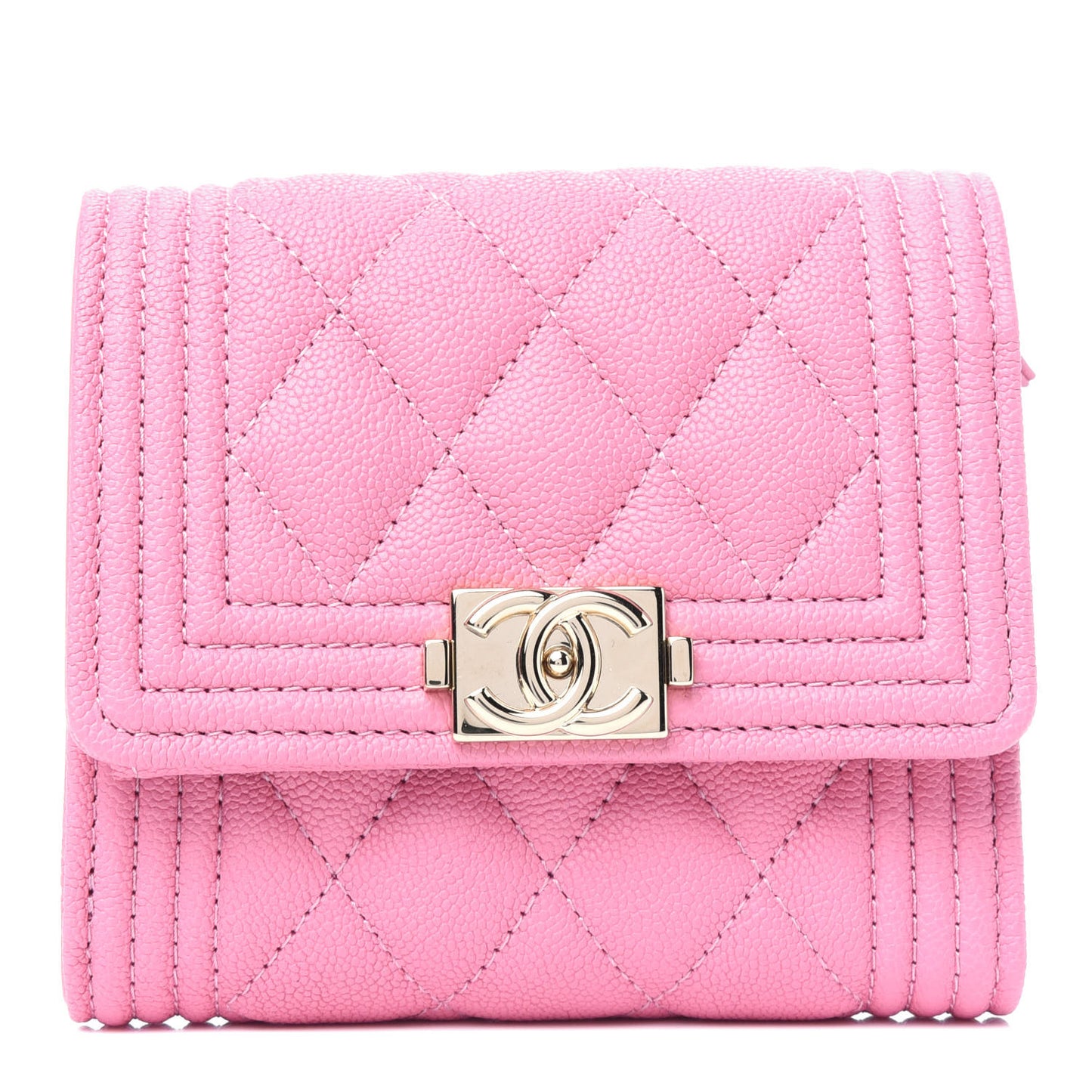 Caviar Quilted Compact Boy Wallet Light Pink