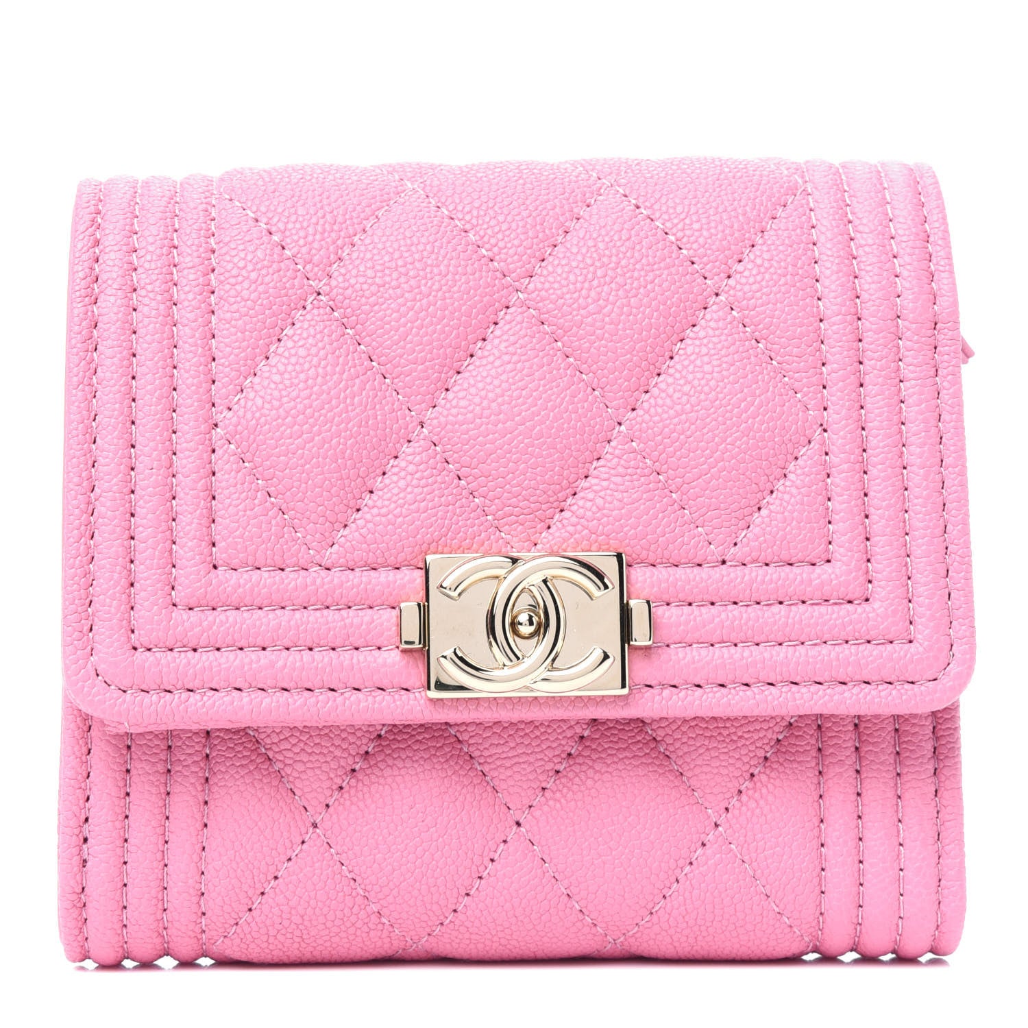 Chanel Caviar Quilted Compact Boy Wallet Light Pink 1 of 3