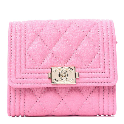 Chanel Caviar Quilted Compact Boy Wallet Light Pink 1 of 3