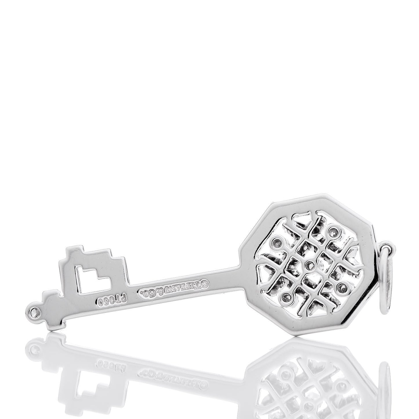 Platinum Diamond Octagon Key Charm Pendant