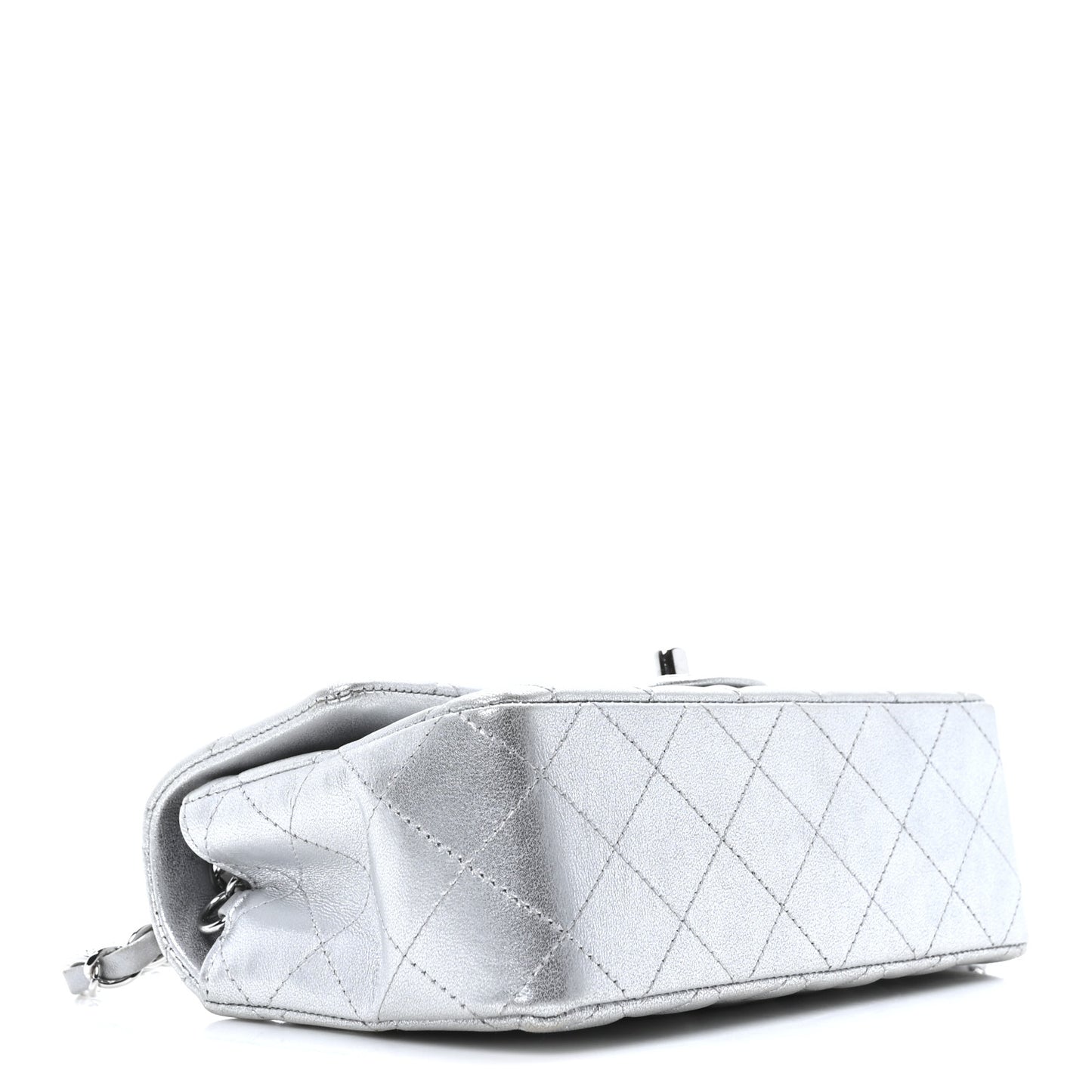Metallic Lambskin Quilted Mini Rectangular Flap Silver