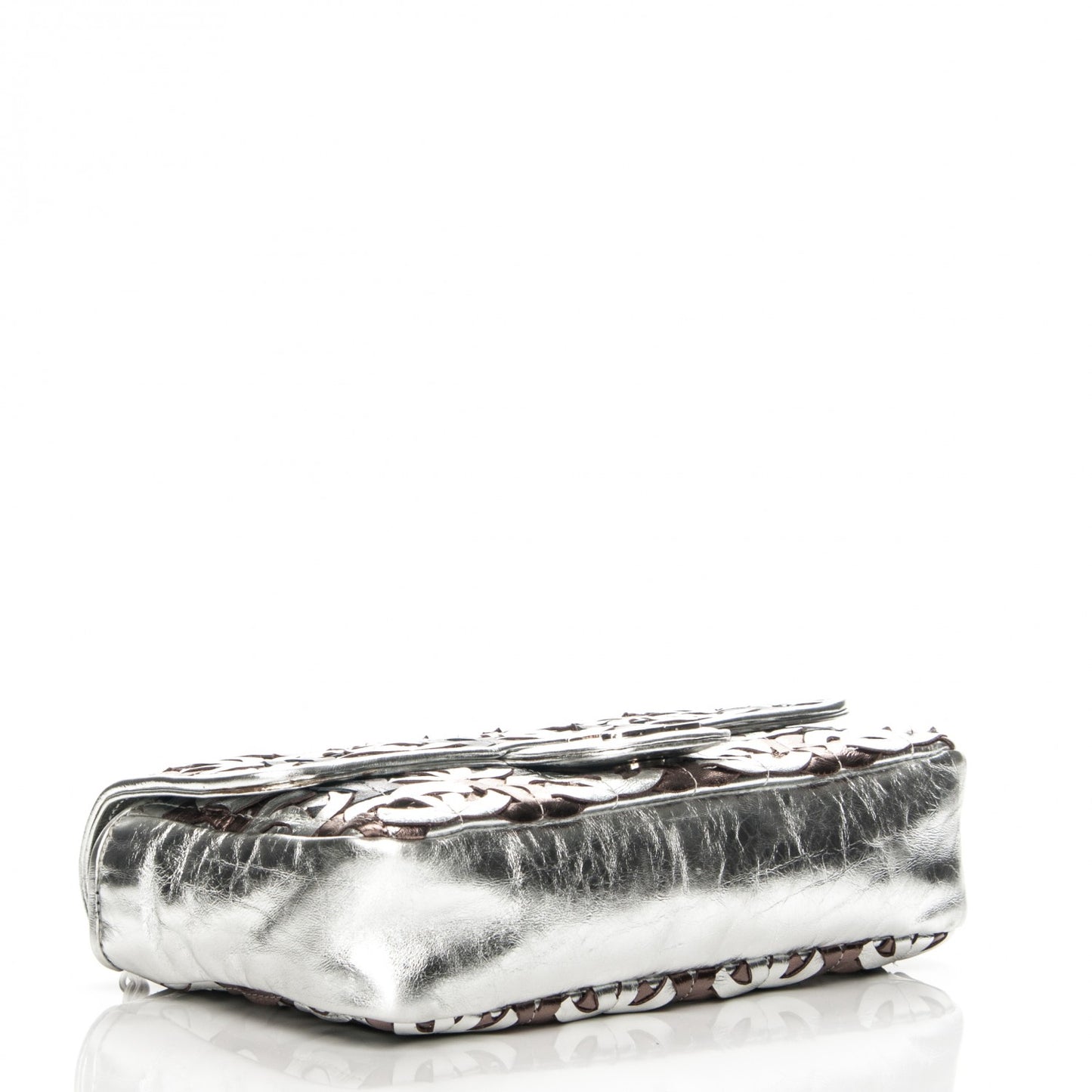 Metallic Crackled Calfskin Medium CC Mix Flap Silver Gold