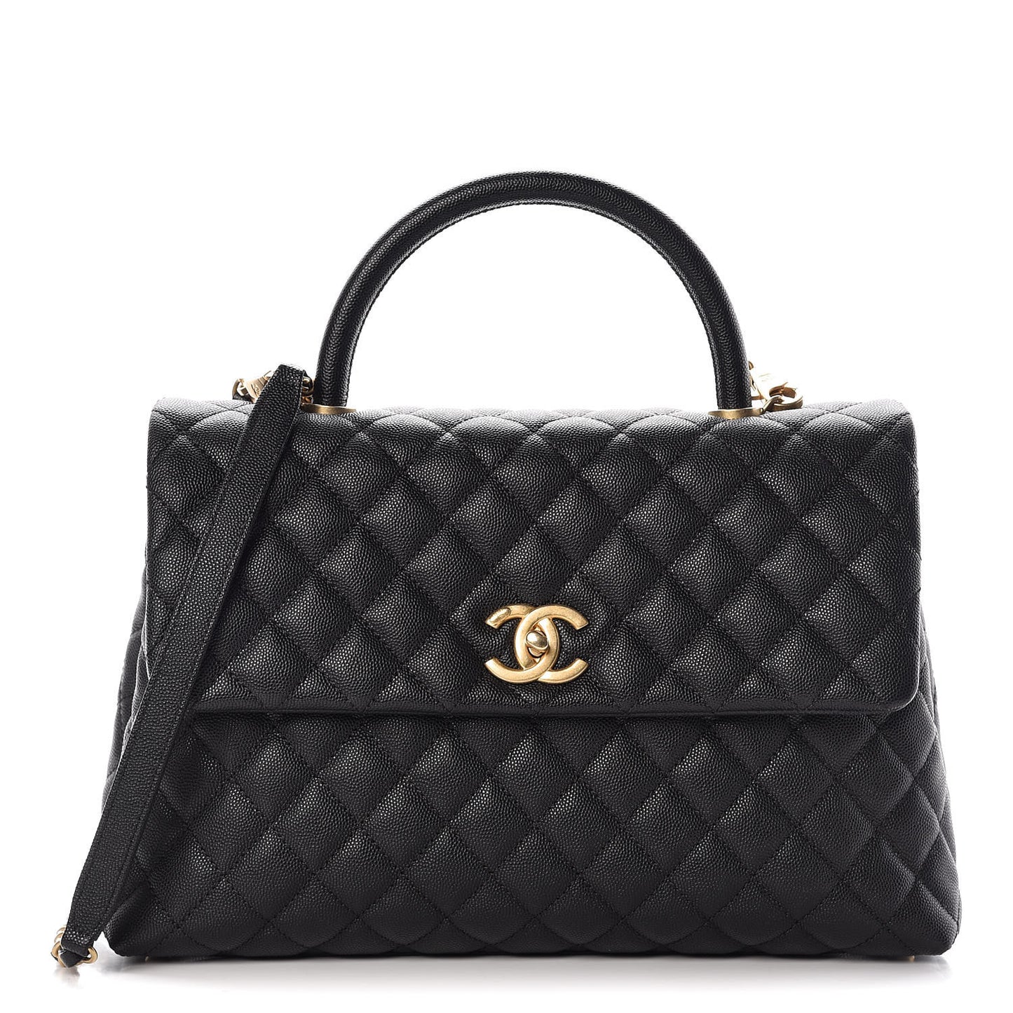 Caviar Quilted Medium Coco Handle Flap Black