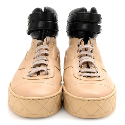 Chanel Lambskin Logo High Top Sneakers 35.5 Ivory Black 3 of 9