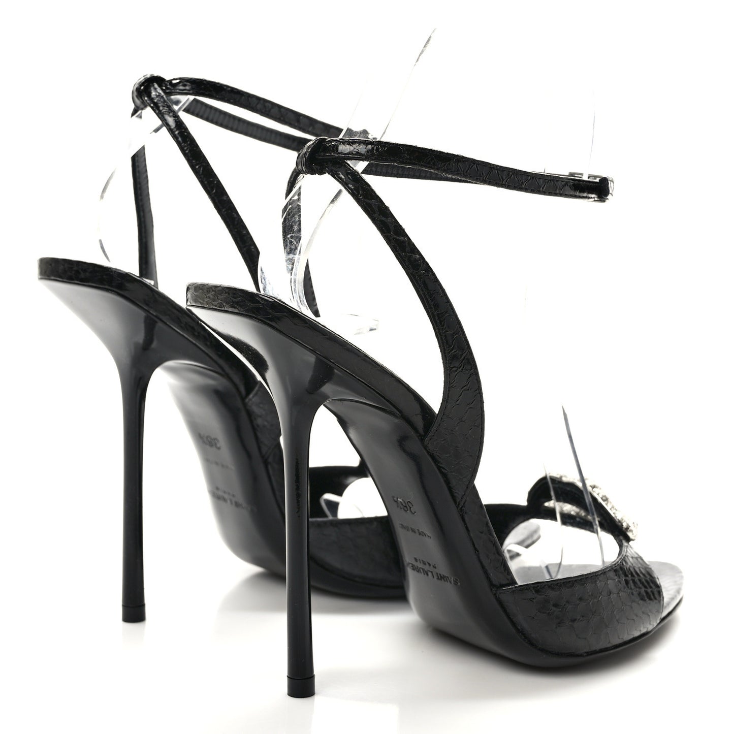 Ayers Snakeskin Embossed Crystal Giqua 115 Sandals 36.5 Black