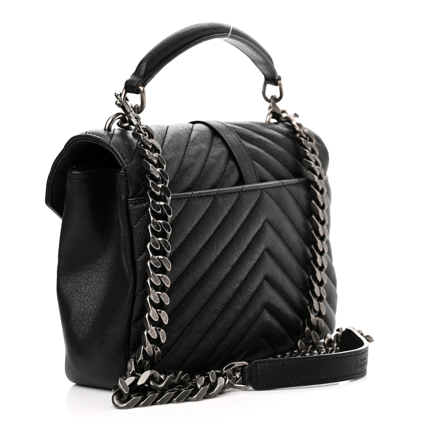 Sheepskin Matelasse Chevron Monogram Medium College Bag Black
