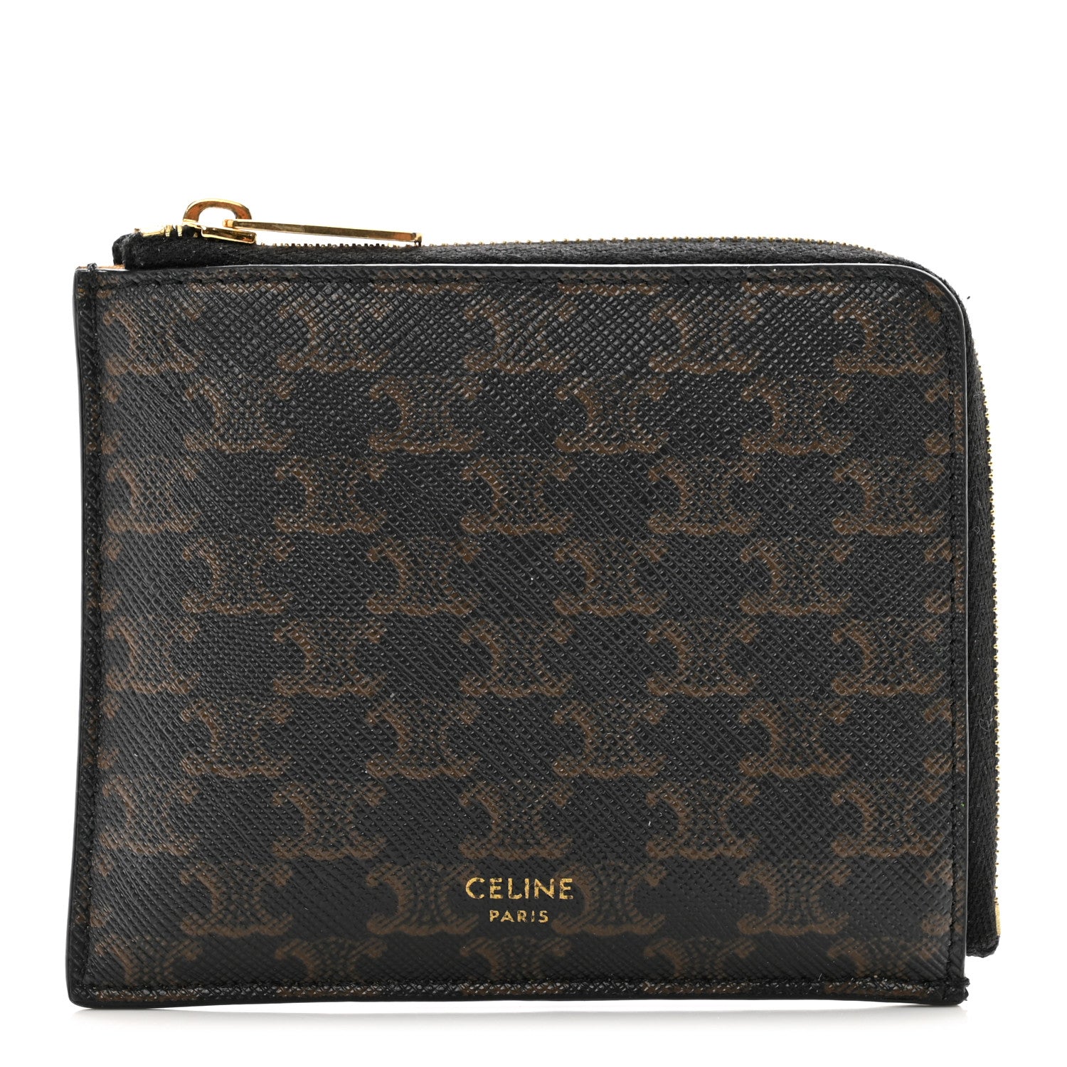Celine Triomphe Canvas Zipped Purse With Removable Card Holder Black Tan 1 of 7