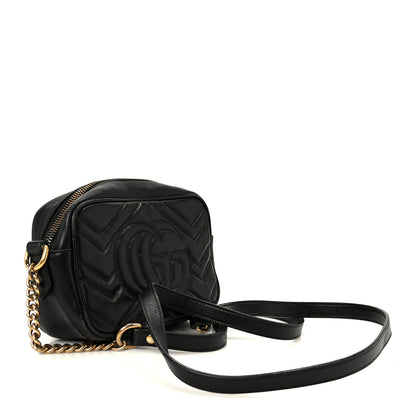 Gucci Calfskin Matelasse Mini GG Marmont Chain Shoulder Bag Black 2 of 10