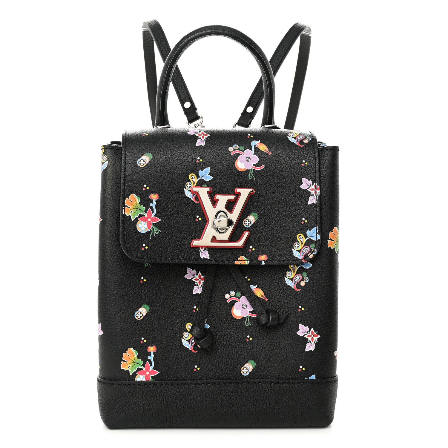 Louis Vuitton Calfskin Flower Lockme Mini Backpack Black Multicolor 1 of 14