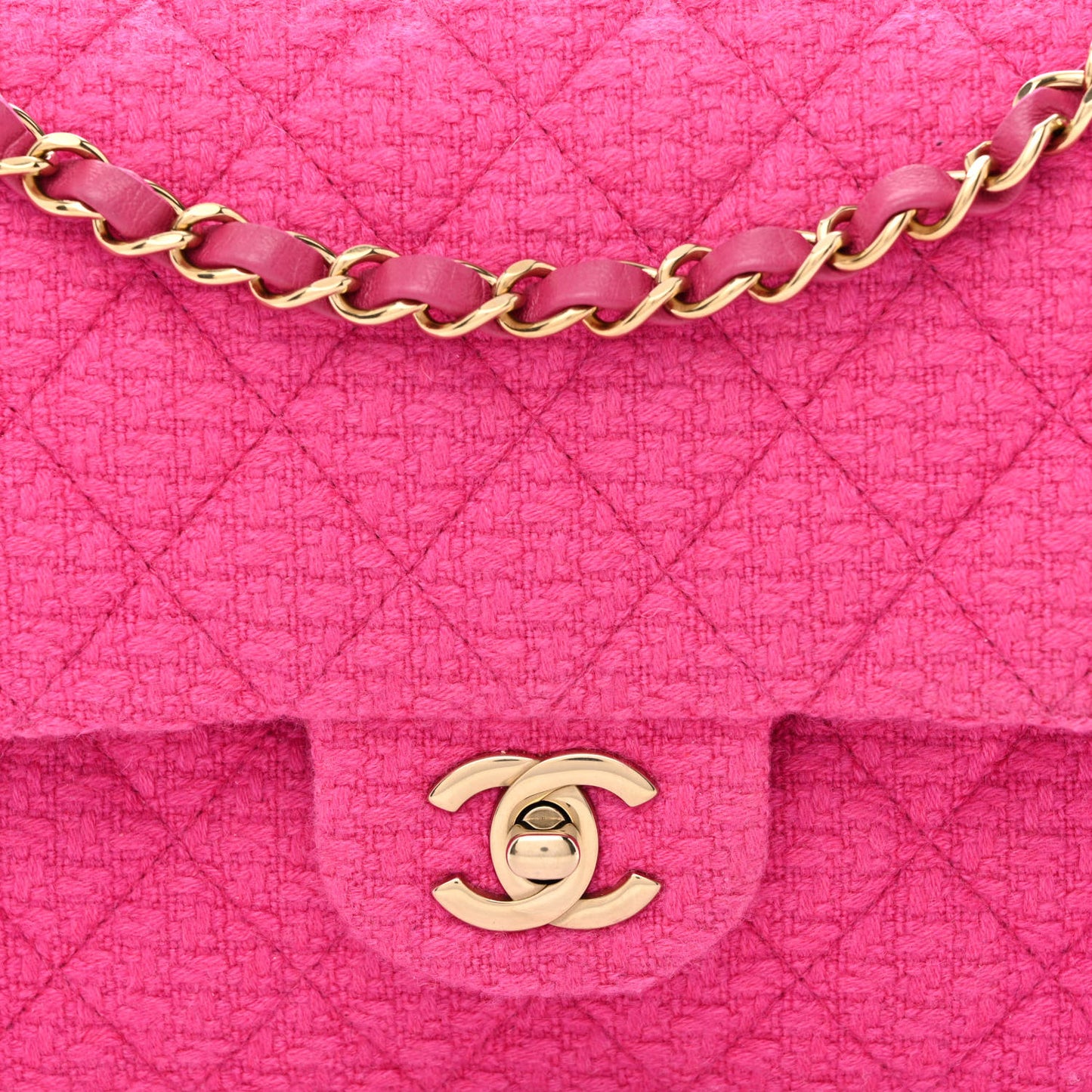 Tweed Quilted Medium Double Flap Fuchsia