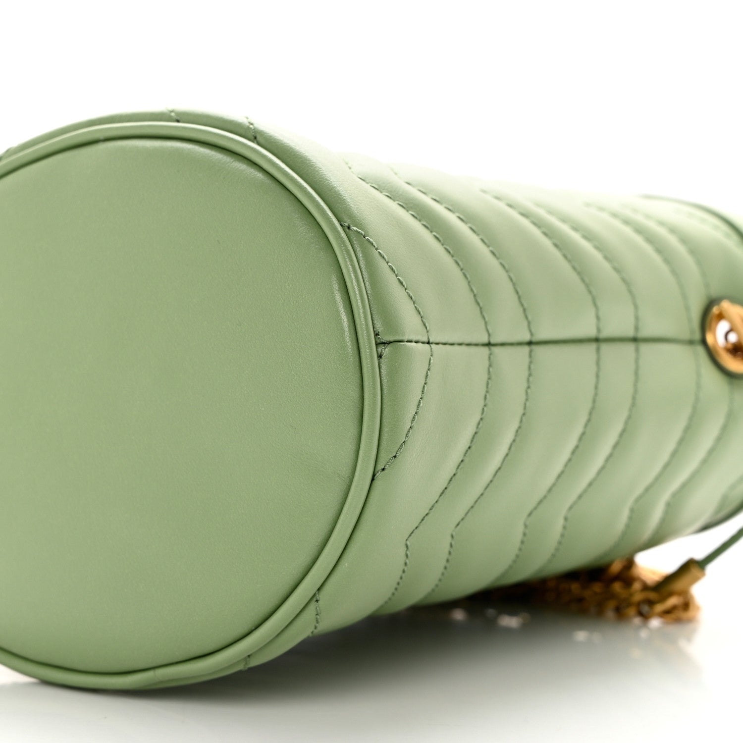 Gucci Calfskin Matelasse Chevron Mini GG Marmont 2.0 Bucket Bag Salamander Green 8 of 9