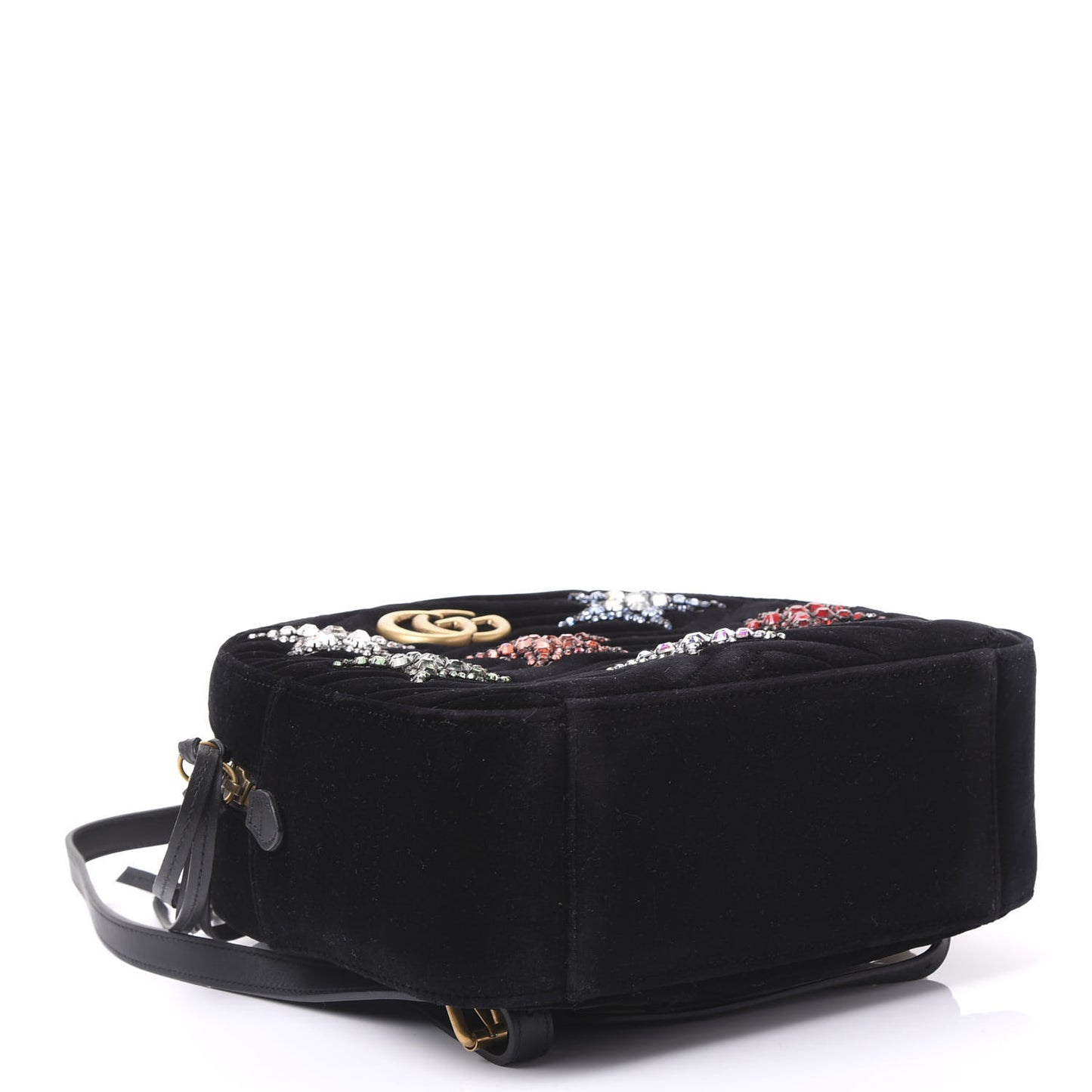 Velvet Matelasse Crystal Star Embroidered GG Marmont Dome Backpack Black