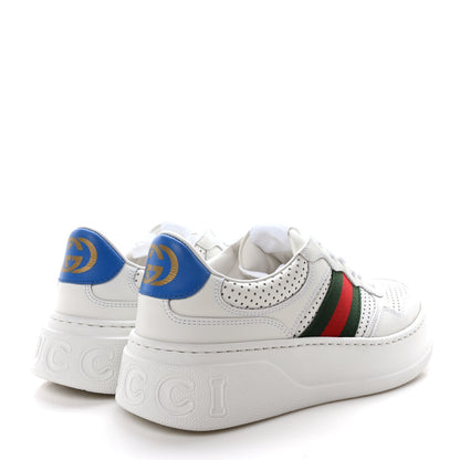 Gucci Calfskin Web Perforated Womens Platform 55mm Sneakers 37.5 White Bright Splash 5 of 9