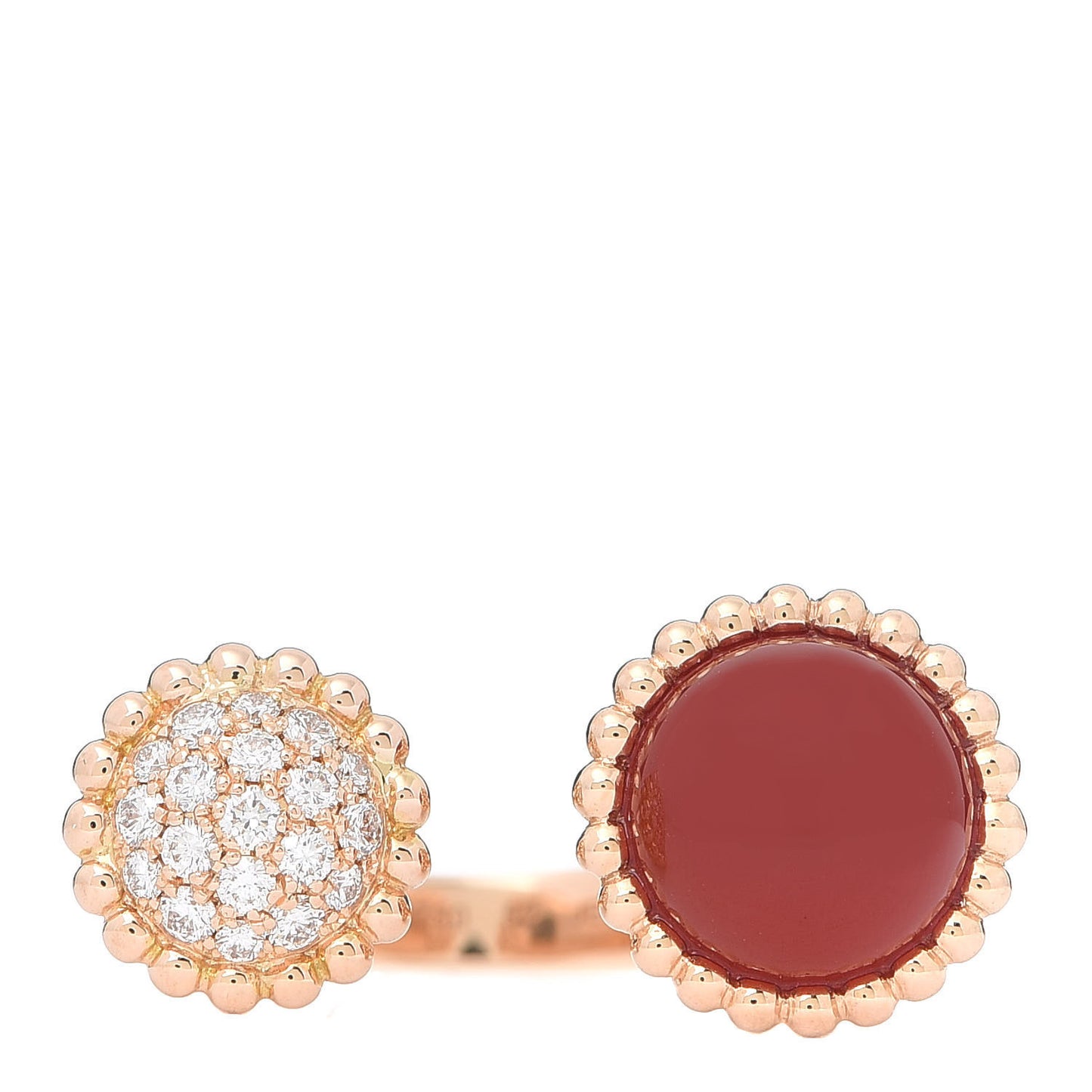 18K Yellow Gold Diamond Carnelian Perlée Couleurs Between The Finger Ring 52 6