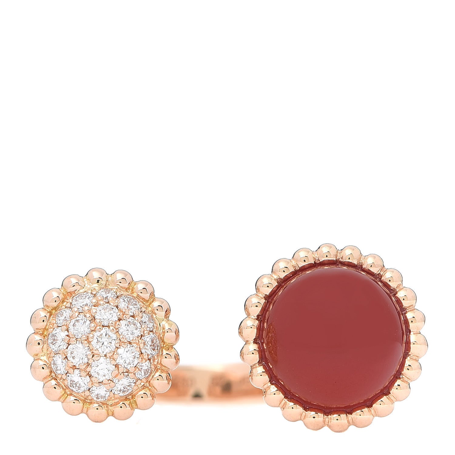 Van Cleef & Arpels 18K Yellow Gold Diamond Carnelian Perlée Couleurs Between The Finger Ring 52 6 1 of 5