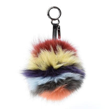 Fendi Fox Fur Shiny Nappa Rainbrow Pom Pom Bag Charm Bordeaux Multicolor Black 1 of 4