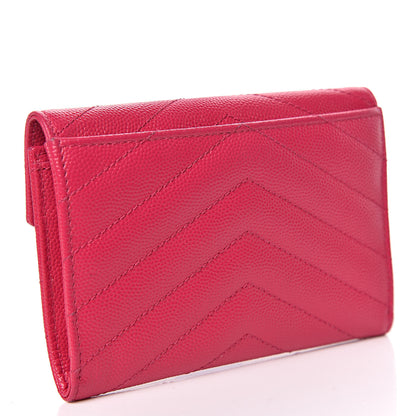 Saint Laurent Grain De Poudre Matelasse Chevron Small Monogram Envelope Wallet Bubblegum 3 of 10