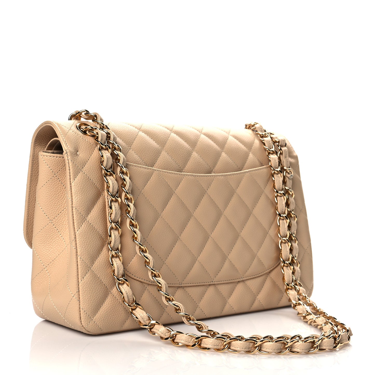 Caviar Quilted Jumbo Double Flap Beige Clair