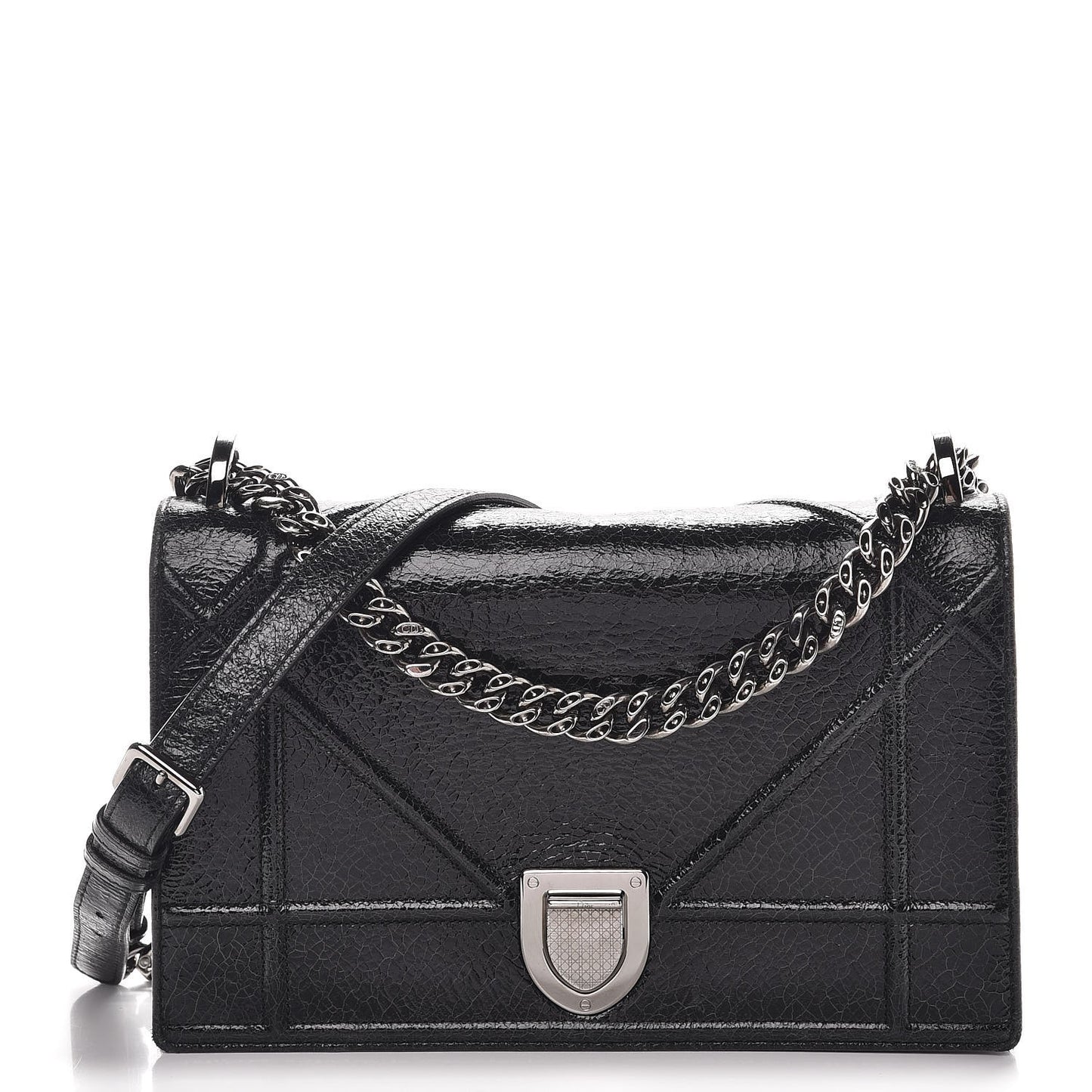 Crackled Deerskin Medium Diorama Flap Bag Black