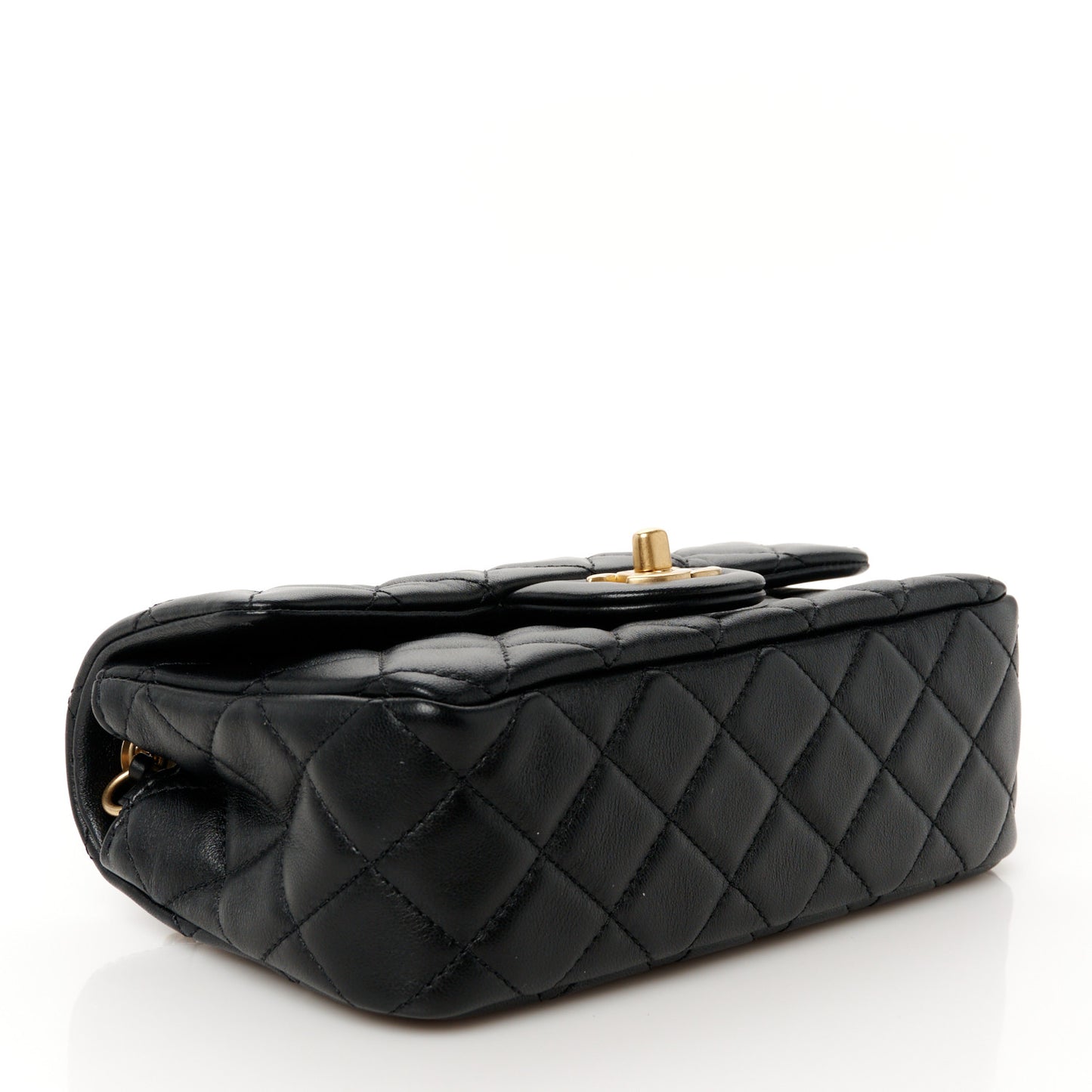 Lambskin Quilted Mini Rectangular Pearl Crush Flap Black