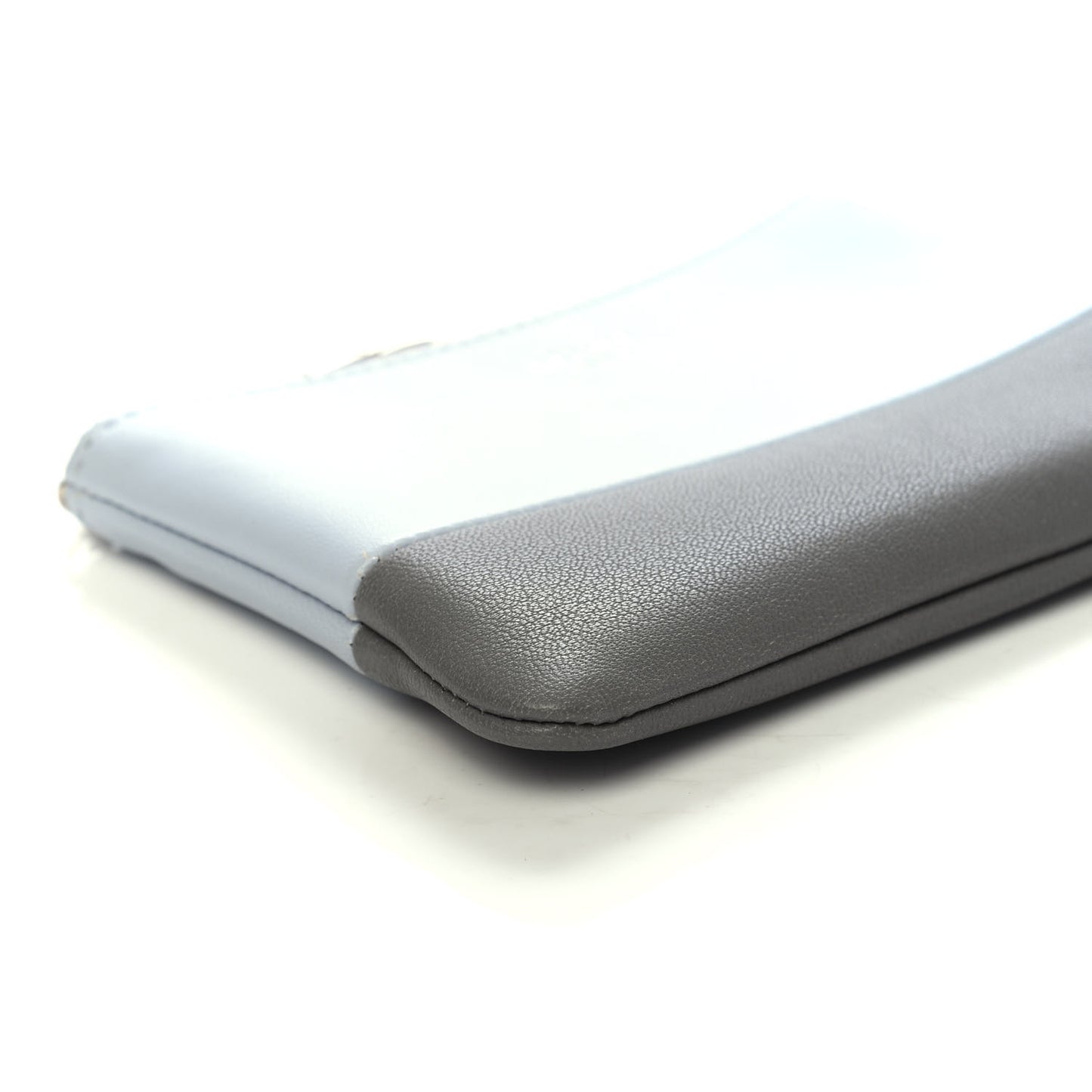 Lambskin Bi-Color Solo Coin Card Case Blue Grey