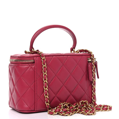 Chanel Lambskin Quilted Small Top Handle Vanity Case With Chain Dark Pink 2 of 4