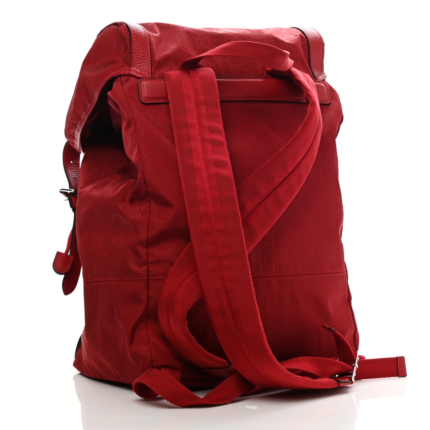 Nylon Monogram Dollar Calfskin Medium Light Double Buckle Backpack Vibrant Red