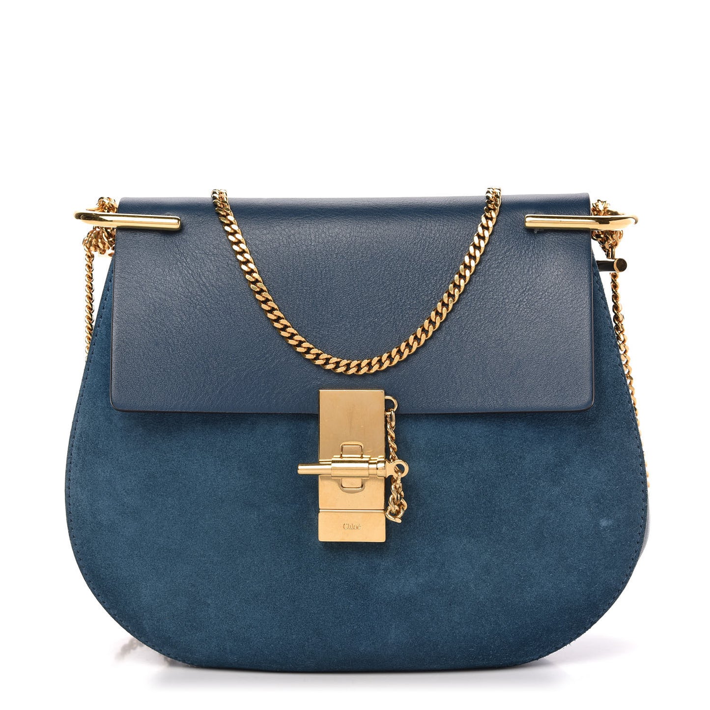 Suede Smooth Calfskin Drew Shoulder Bag Majolica Blue