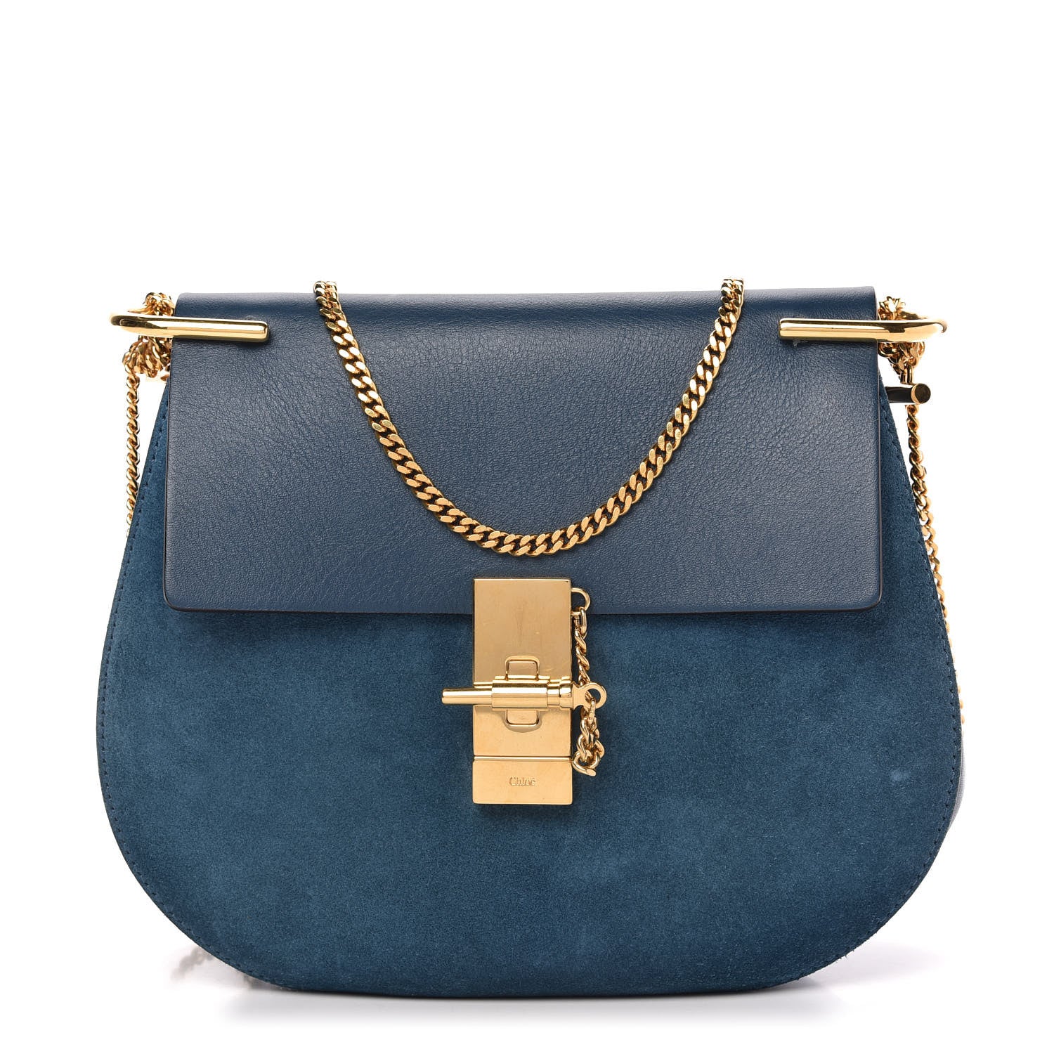 Chloe Suede Smooth Calfskin Drew Shoulder Bag Majolica Blue 1 of 11