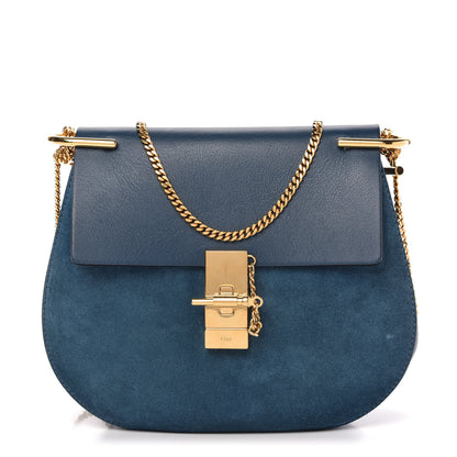 Chloe Suede Smooth Calfskin Drew Shoulder Bag Majolica Blue 1 of 11