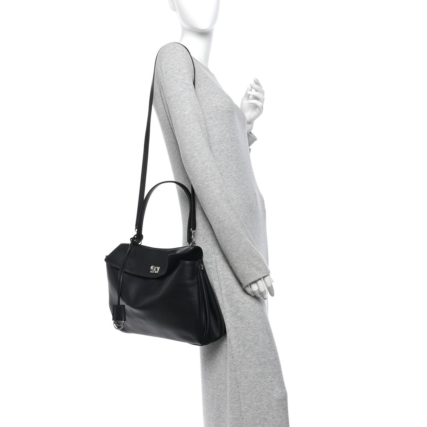 Natural Smooth Calfskin Medium Rodeo Top Handle Handbag Black