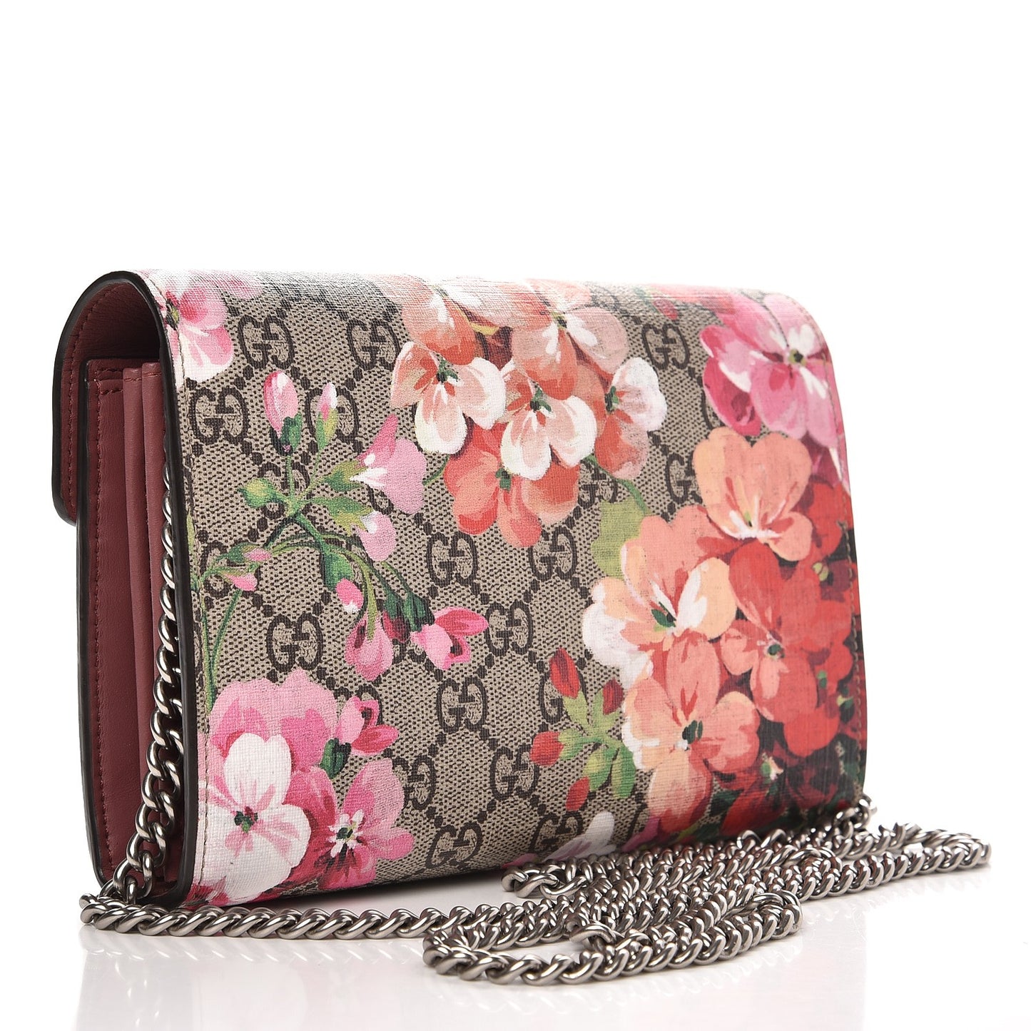GG Supreme Monogram Blooms Mini Dionysus Chain Wallet Beige Multicolor Dry Rose