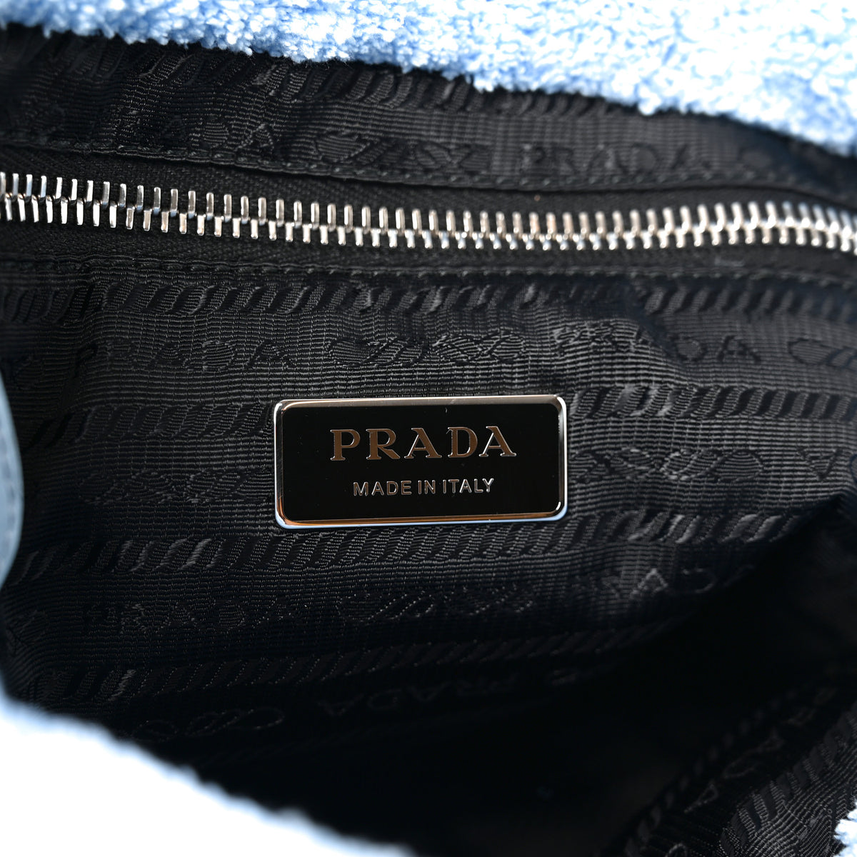 Prada Terry Cloth Small Tote Bag Celeste Black 6 of 9