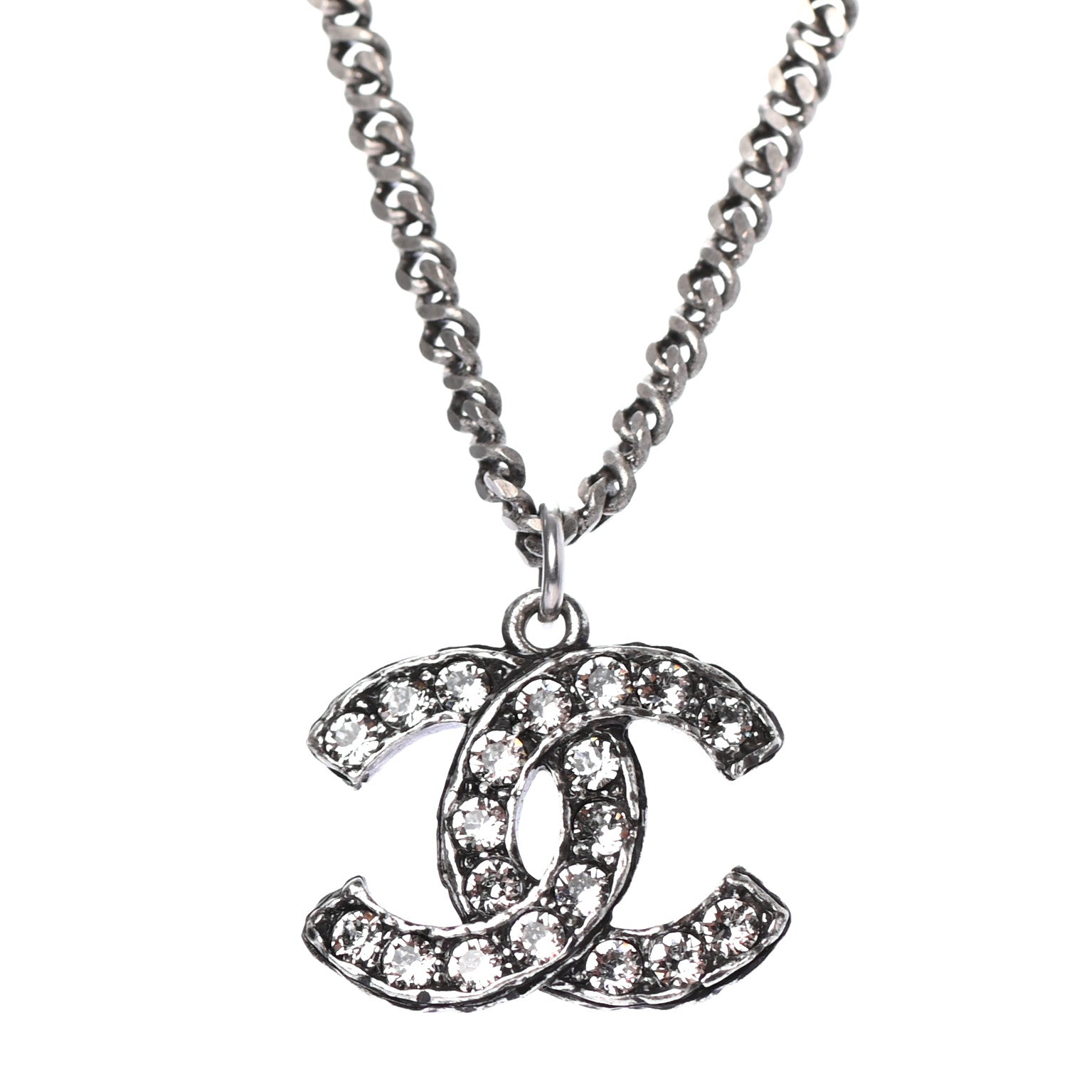 Chanel Pearl Crystal CC Pendant Necklace Silver 4 of 4