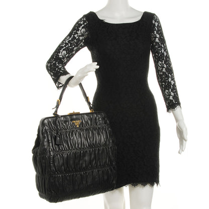 Prada Nappa Dressy Gaufre Framed Tote Black 2 of 9