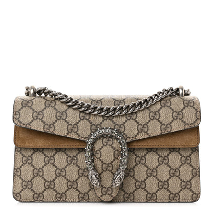 Gucci GG Supreme Monogram Suede Crystal Small Dionysus Shoulder Bag Beige Ebony Taupe 1 of 12