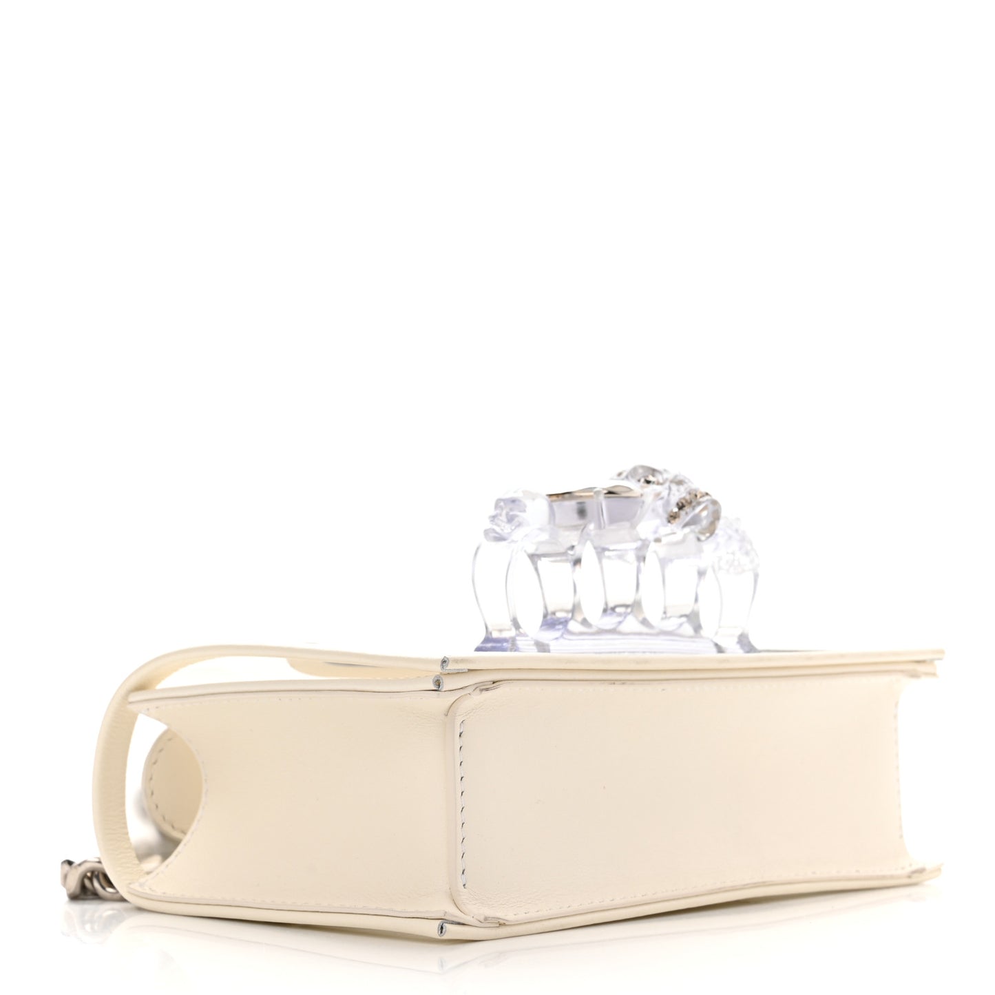 Calfskin Polyurethane Mini Jeweled Knuckle Satchel Clear White