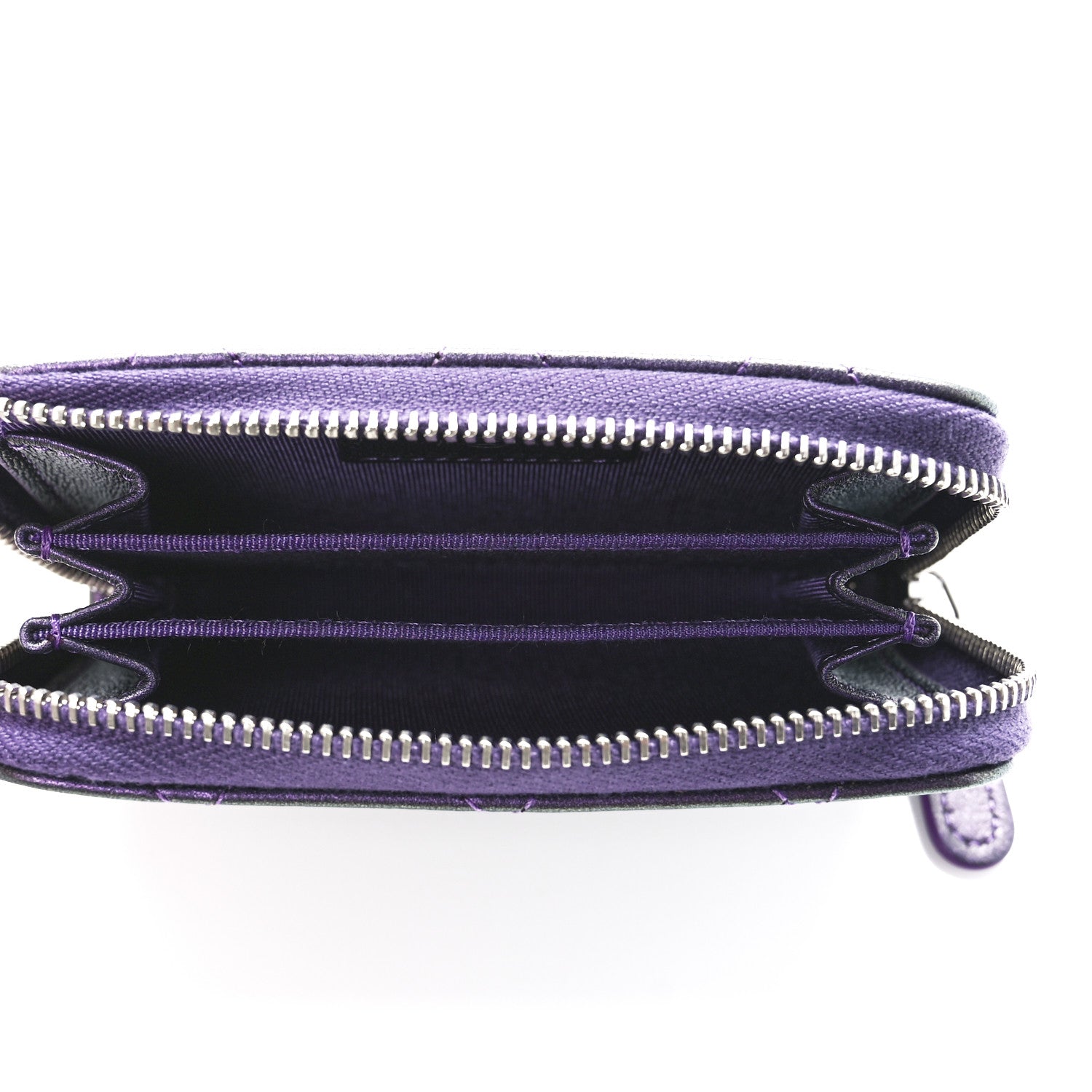 Chanel Metallic Lambskin Quilted Zip Around Coin Purse Wallet Dark Purple 4 of 12