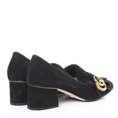 Gucci Kid Scamosciato GG Marmont Fringe 50mm Loafer Pumps 36.5 Black 4 of 11