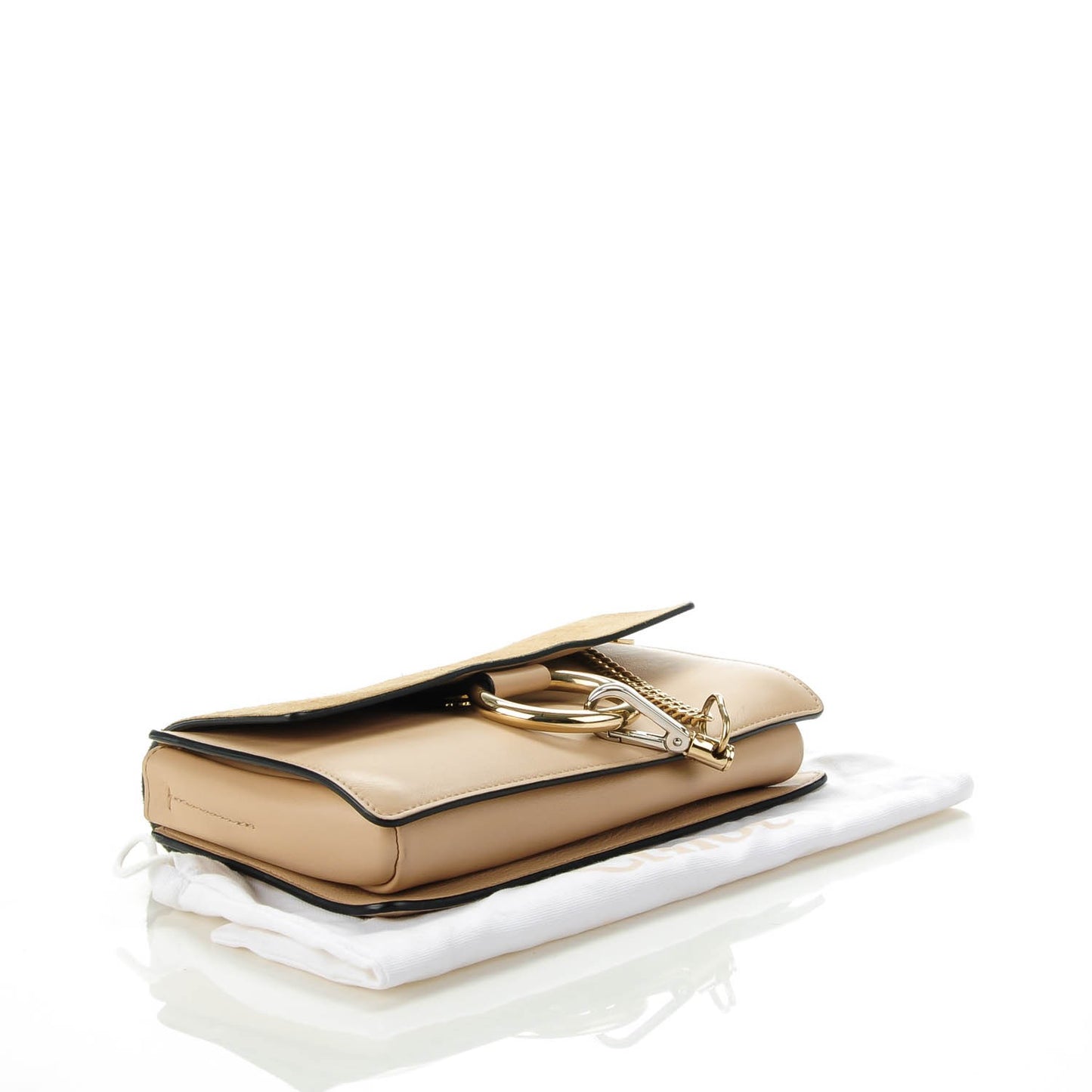 Suede Calfskin Small Faye Shoulder Bag Pearl Beige