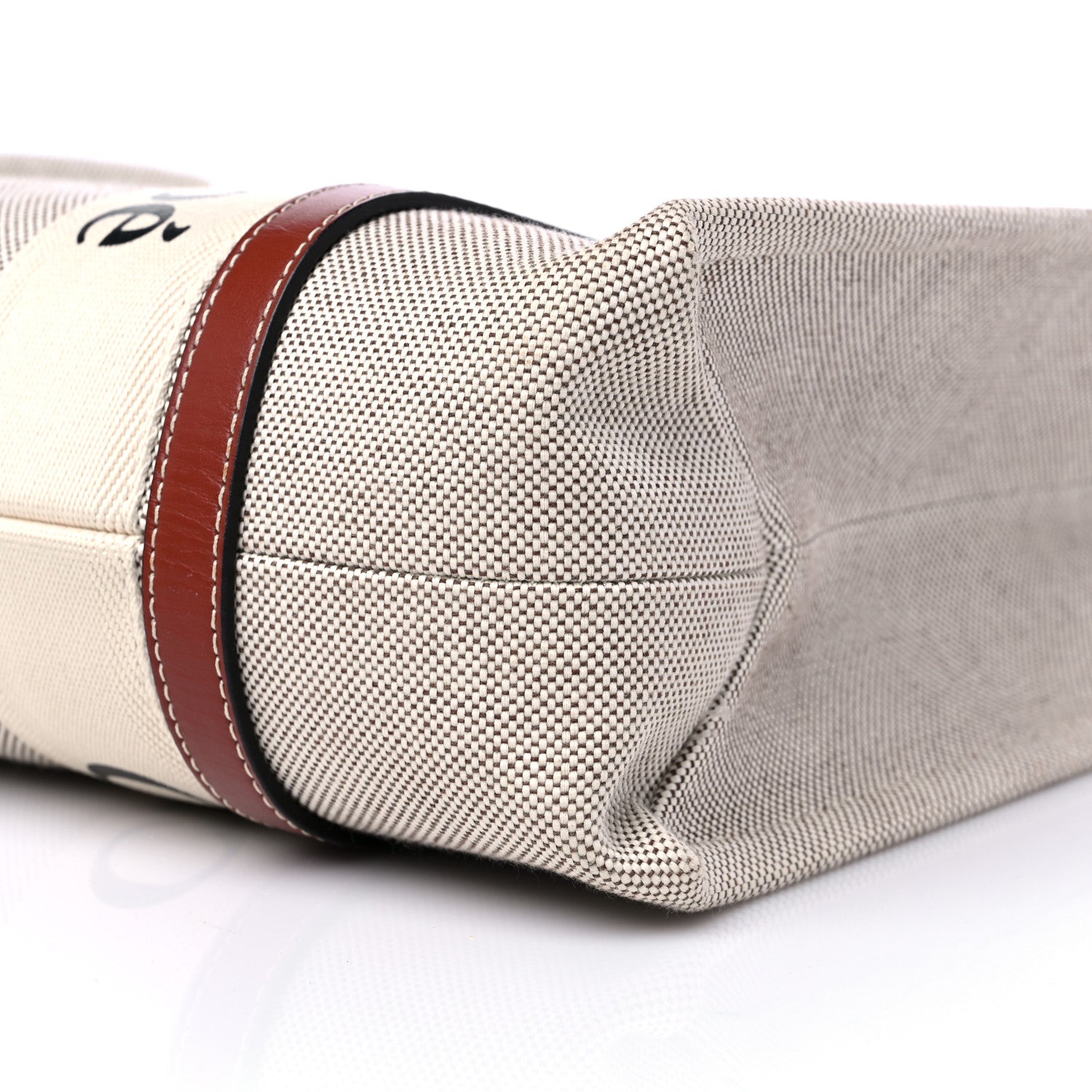 Chloe Cotton Calfskin Medium Woody Ribbon Tote White Brown 8 of 9