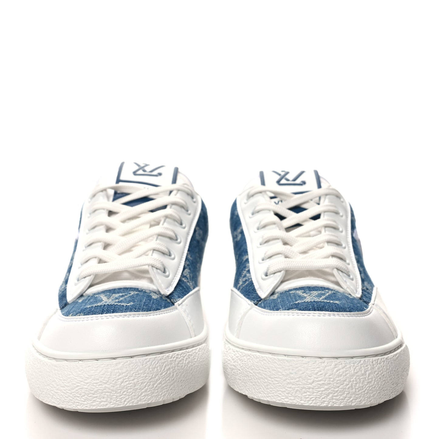 Calfskin Monogram Denim Womens Charlie Sneakers 38 White Blue