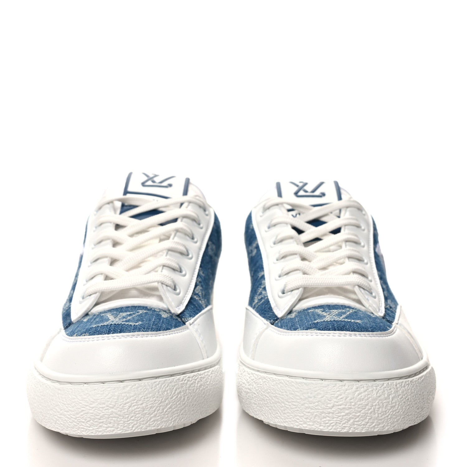 Louis Vuitton Calfskin Monogram Denim Womens Charlie Sneakers 38 White Blue 2 of 8