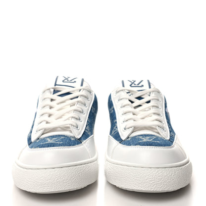 Louis Vuitton Calfskin Monogram Denim Womens Charlie Sneakers 38 White Blue 2 of 8