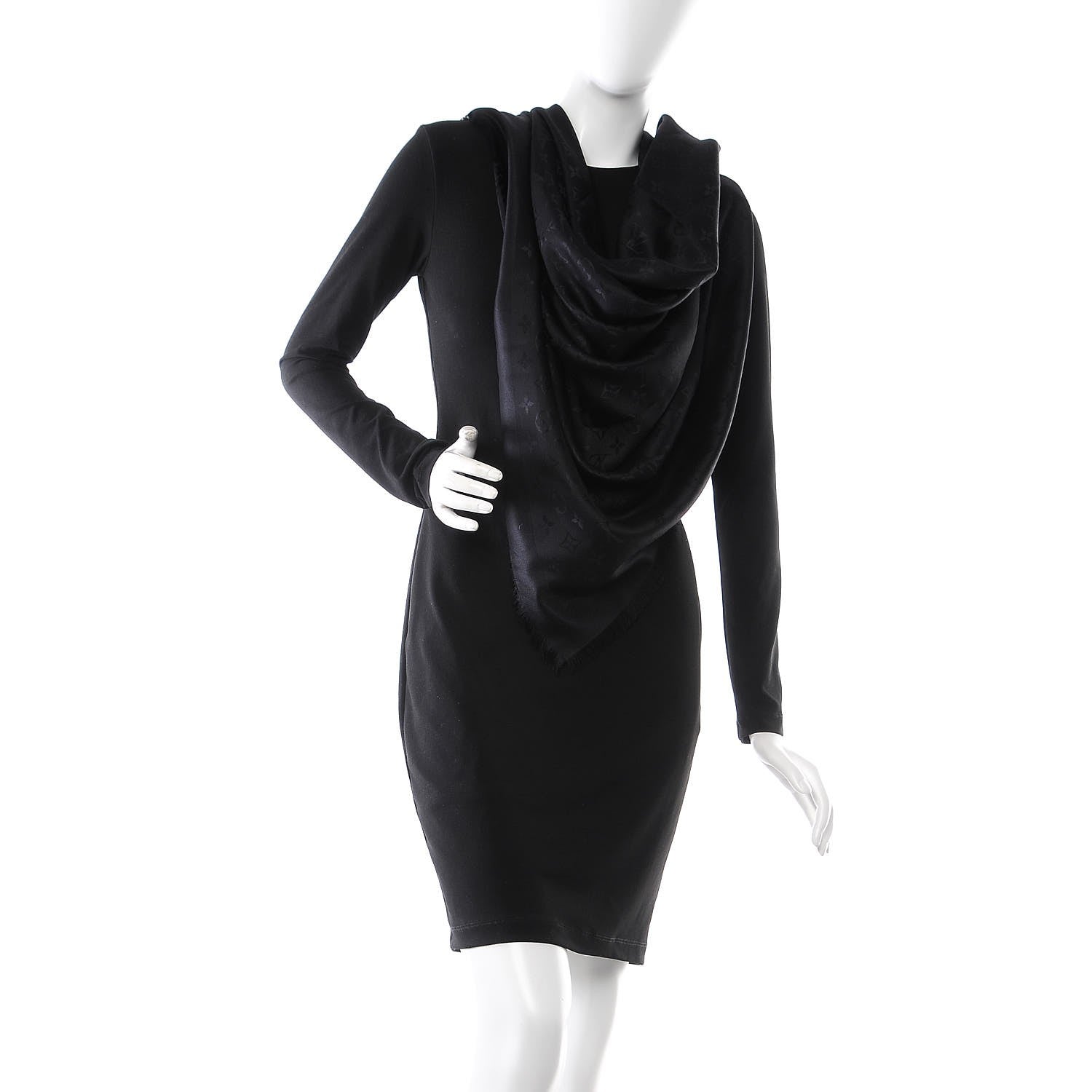 Louis Vuitton Silk Wool Monogram Shawl Black 2 of 7