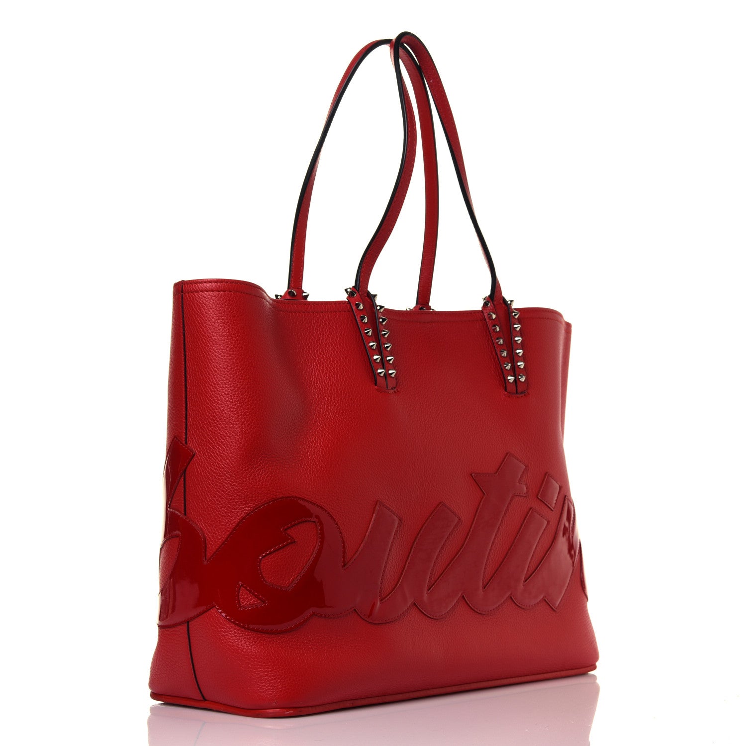 Christian Louboutin Calfskin Patent Logo Spikes East West Cabata Tote Red 3 of 16
