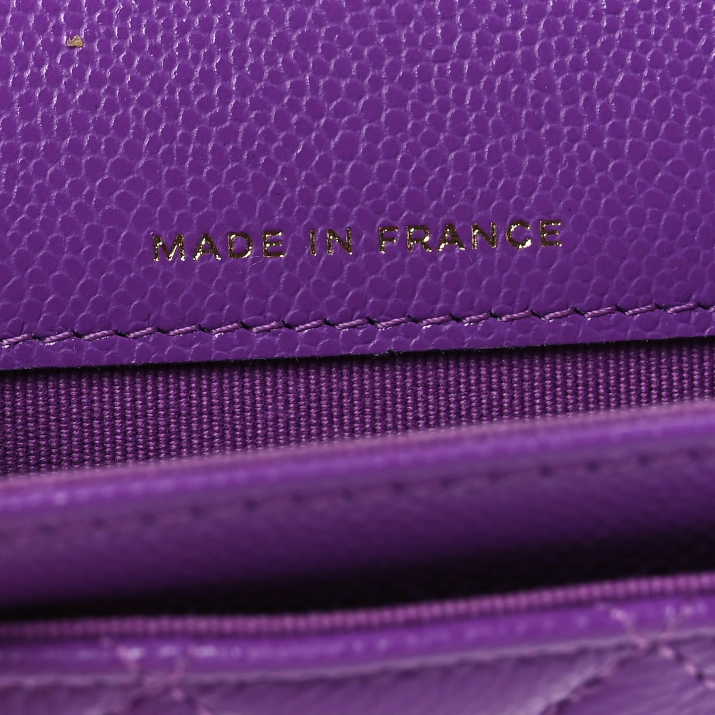 Caviar Quilted Flap Card Holder Wallet Purple