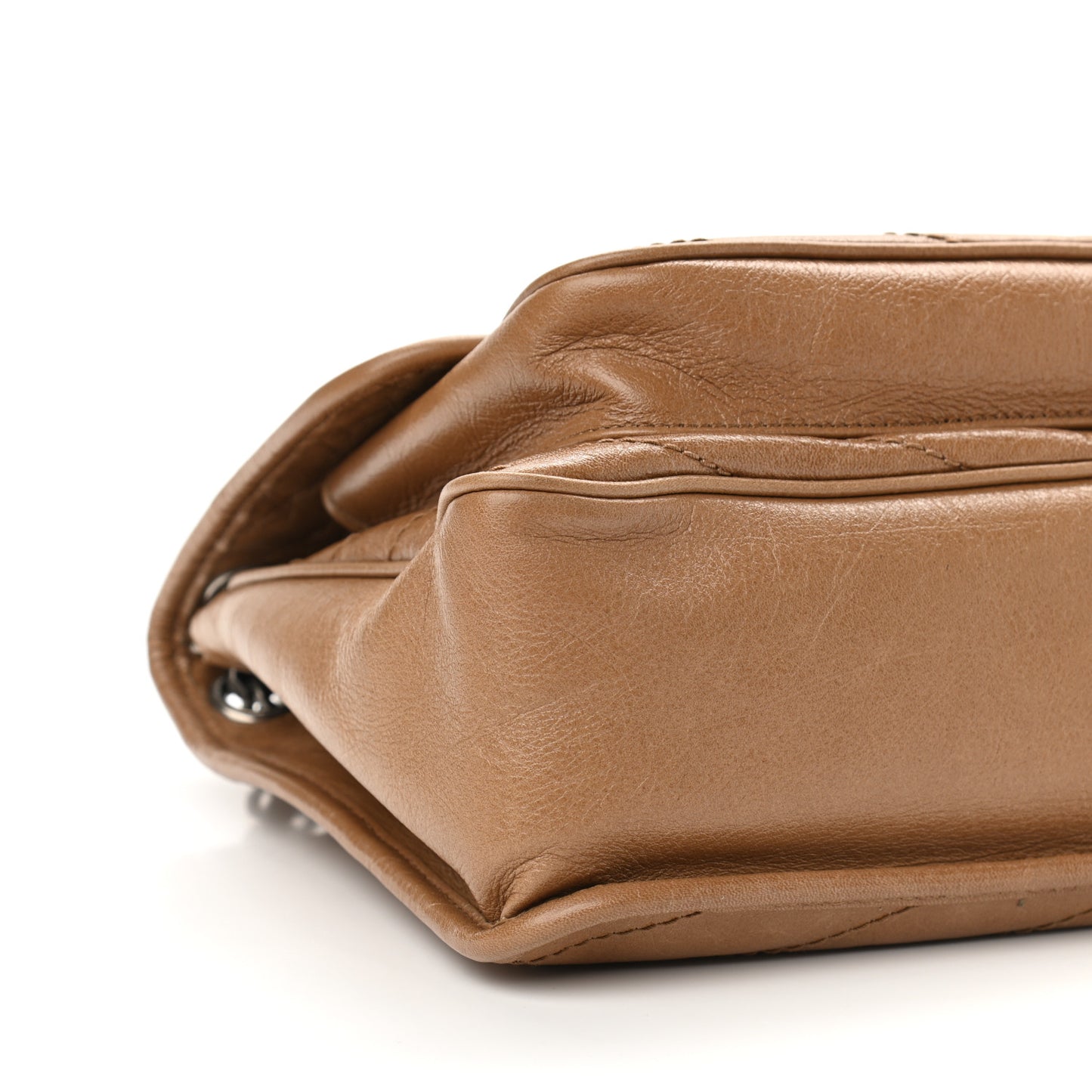 Crinkled Calfskin Matelasse Monogram Medium Niki Chain Satchel Natural Tan