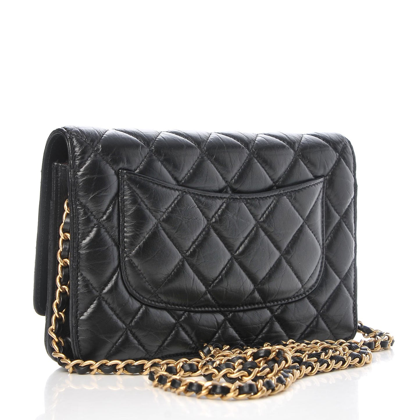 Aged Calfskin Quilted Lucky Charms 2.55 Reissue Wallet On Chain WOC Black